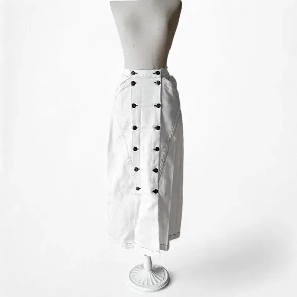 Jason Wu White Button Front Detail A-Line Denim High Waisted Maxi Skirt Size XS - Picture 4 of 6